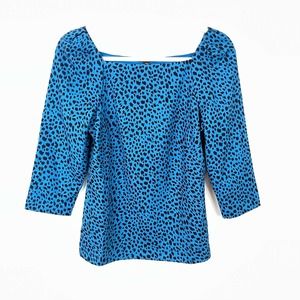 NEW Ann Taylor Blue Black Spotted Square Neck Blouse Size XS Women's Career Wear